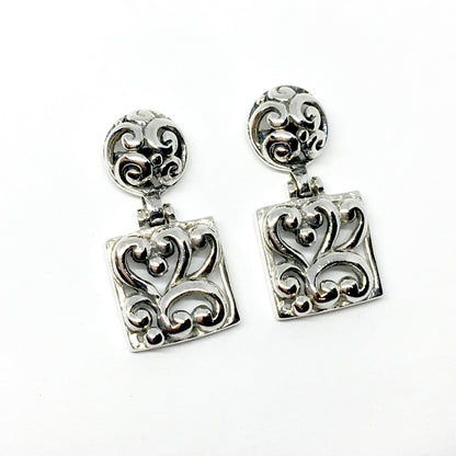 Jewelry Women's - Sterling Silver Geometric Scrolling Design Dangle Earrings online at Blingschlingers.com in USA