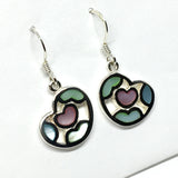 Earrings ~ Sterling Silver Heart Design Pink Green Pearl Dangle Earrings - Blingschlingers.com online USA