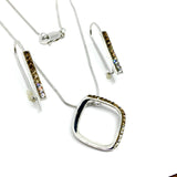 Jewelry Set - Sterling Silver Shimmery Brown Ombre Crystal Modernist Style Earrings Pendant Necklace set 