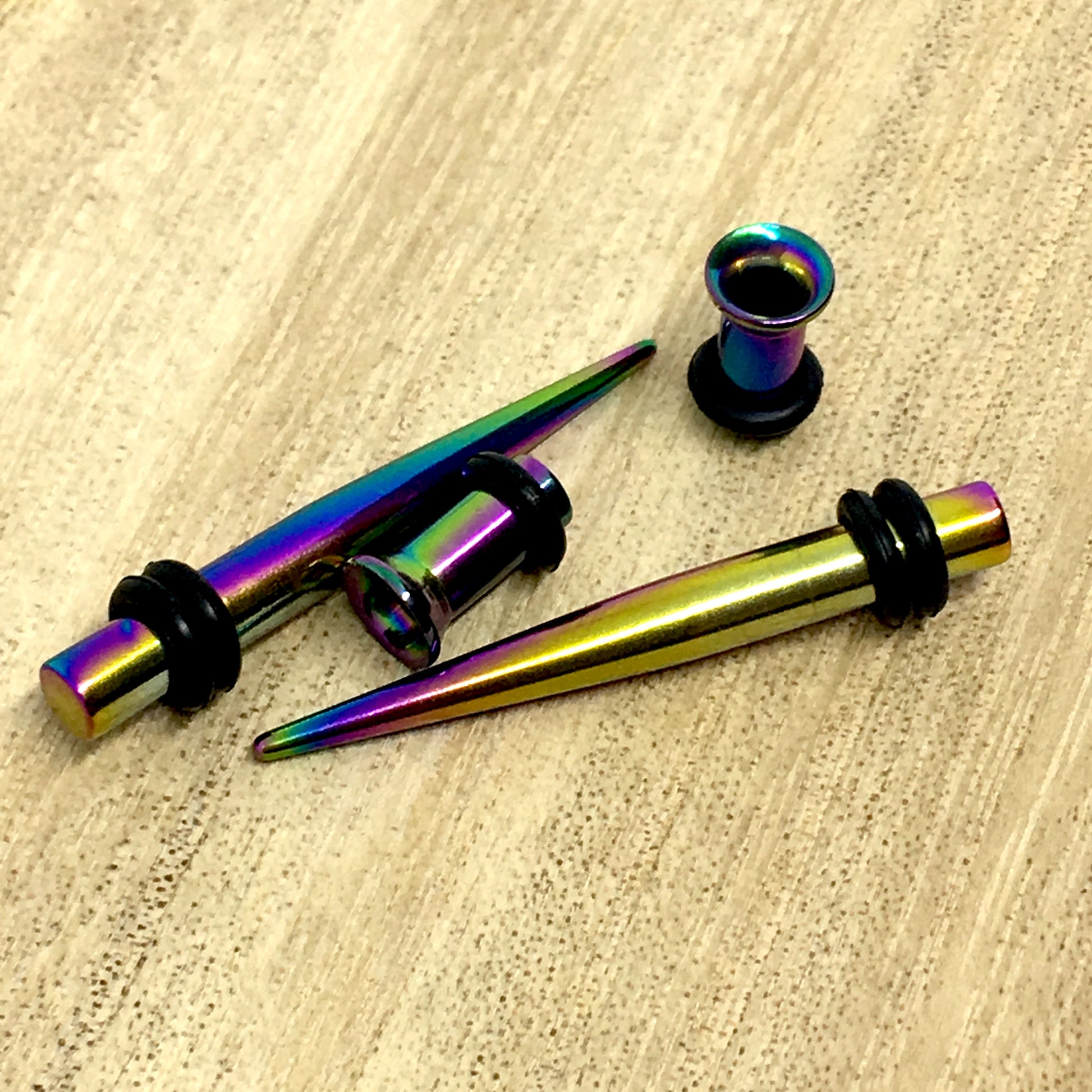 Body Jewelry | Ear Gauges 4mm 6g Tapers & Plug set Rainbow Oil Slick Design | Ear Gauges 