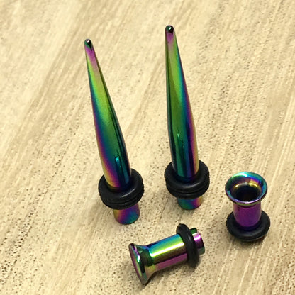 Body Jewelry | Ear Gauges 4mm 6g Tapers & Plug set Rainbow Oil Slick Design | Ear Gauges 