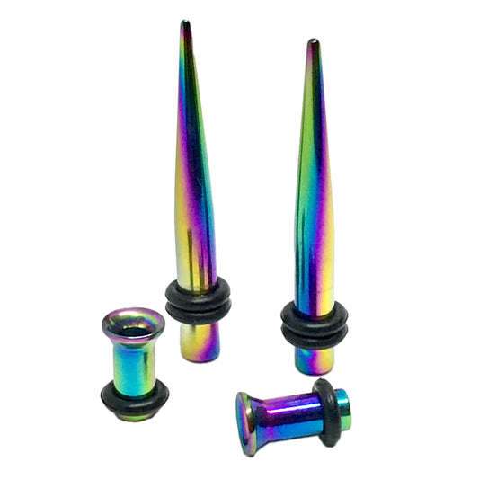 Body Jewelry - Ear Tapers & Gauges set 4mm 6g Rainbow Oil Slick Design Ear Plugs  - Blingschligers.com in USA