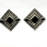 Earrings Womens - used Sterling Silver Black Marcasite Stone Earrings