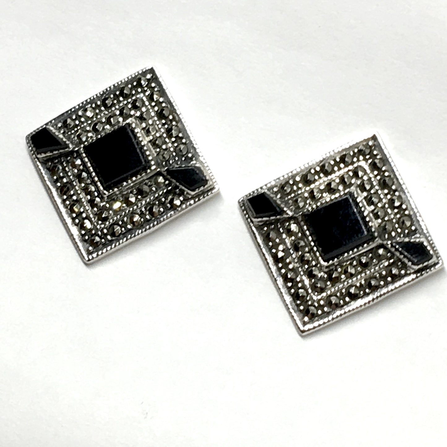 Earrings Womens - used Sterling Silver Black Marcasite Stone Diamond Design Drop Earrings | Blingschlingers Jewelry online in USA