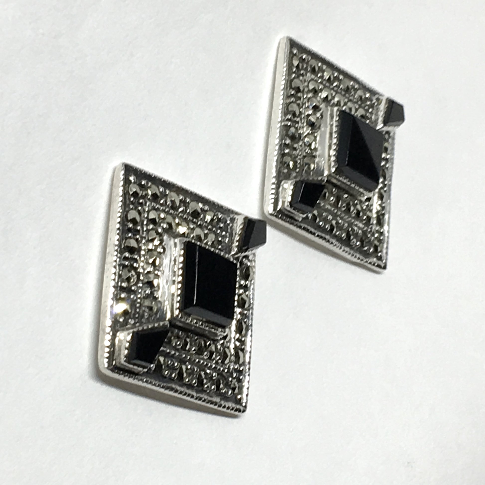 Earrings Womens - used Sterling Silver Black Marcasite Stone Diamond Design Drop Earrings | Blingschlingers Jewelry in USA