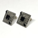 Earrings Womens - used Sterling Silver Black Marcasite Stone Diamond Design Drop Earrings