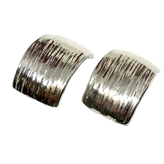 Jewelry Womens - Vintage Sterling Silver Bold Wide Rouched Design Clip-On Earrings