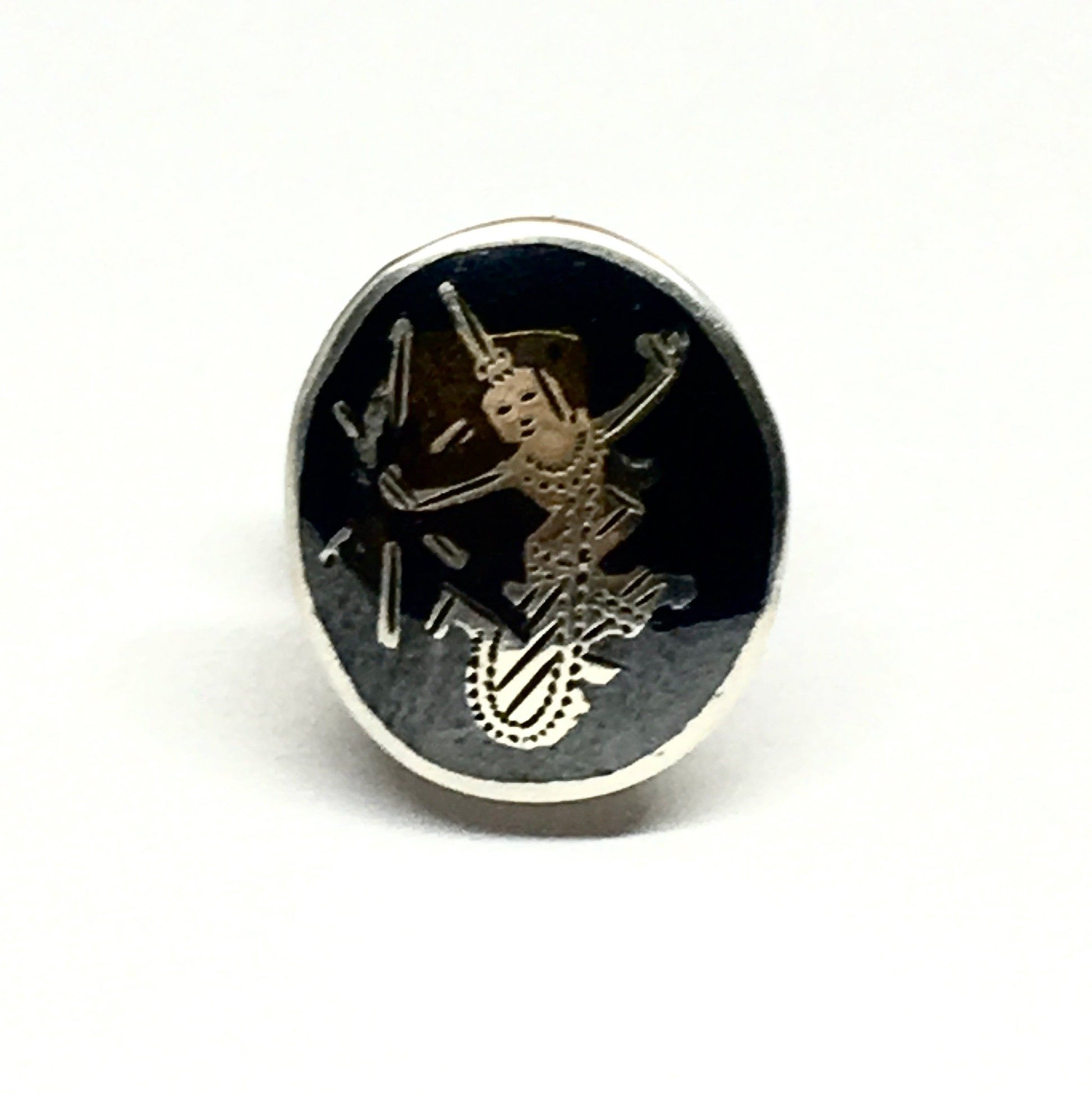 Tie tack | Mens Vintage Sterling Silver Black Niello Siam Goddess Tie Tack