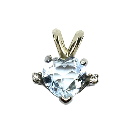 Pendant | Vintage 50s 14k White Gold Heart cut Aquamarine Diamond Pendant - Blingschlingers.com