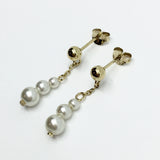 Earrings - Womens used Gold Sterling Silver Graduating White Pearl Dangle Earrings - Blingschlingers Jewelry online in USA