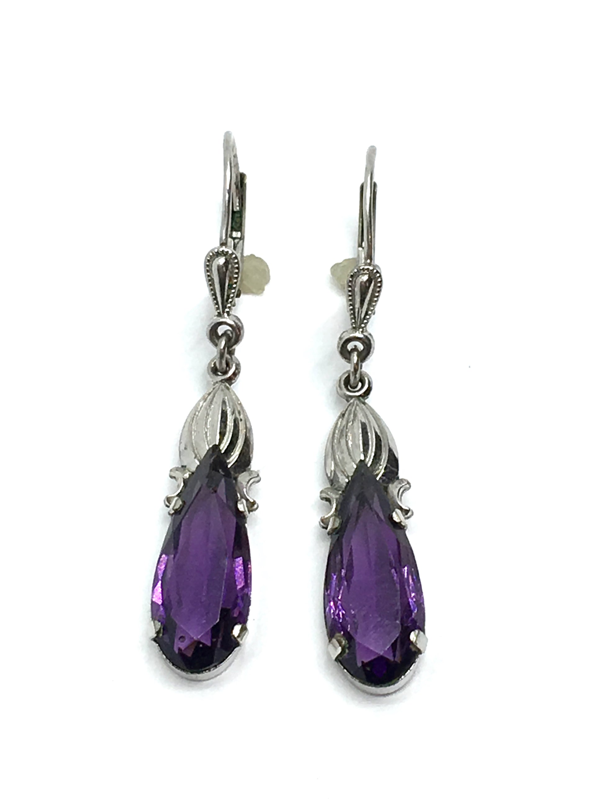 Earrings | Womens Amethyst Purple Glass Drop Earrings | Vintage Jewelry