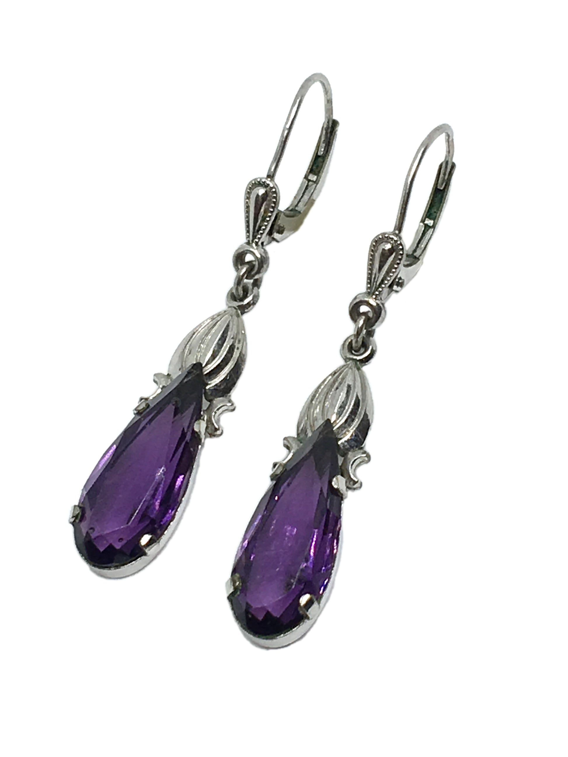 Earrings | Womens Amethyst Purple Glass Drop Earrings | Vintage Jewelry