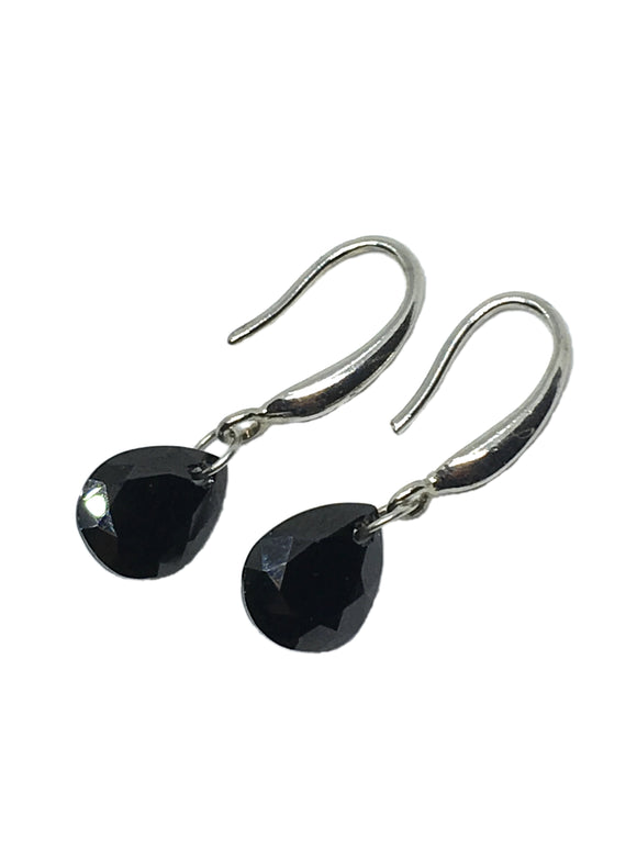 Fashion Earrings used - Effortless Elegance Only $1.00 Silver Black Teardrop Dangle Earrings
