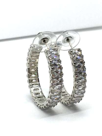 Fashion Jewelry - Womens used Sparkly Baguette CZ Silver Hoop Earrings