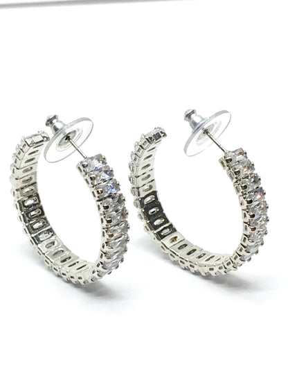 Womens used Sparkly CZ Silver Hoop Earrings