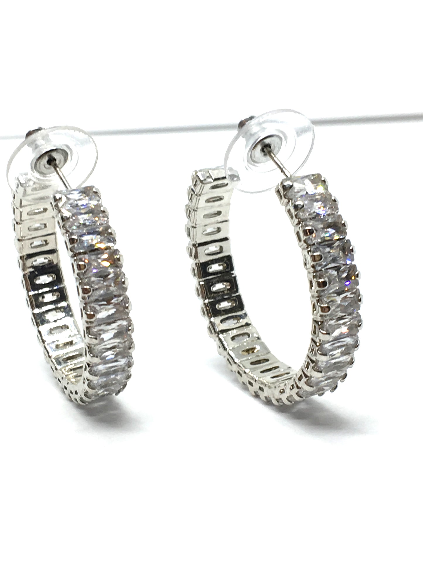 Womens used Sparkly CZ Silver Hoop Earrings