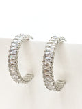 Fashion Jewelry - Womens used Sparkly Baguette CZ Silver Hoop Earrings