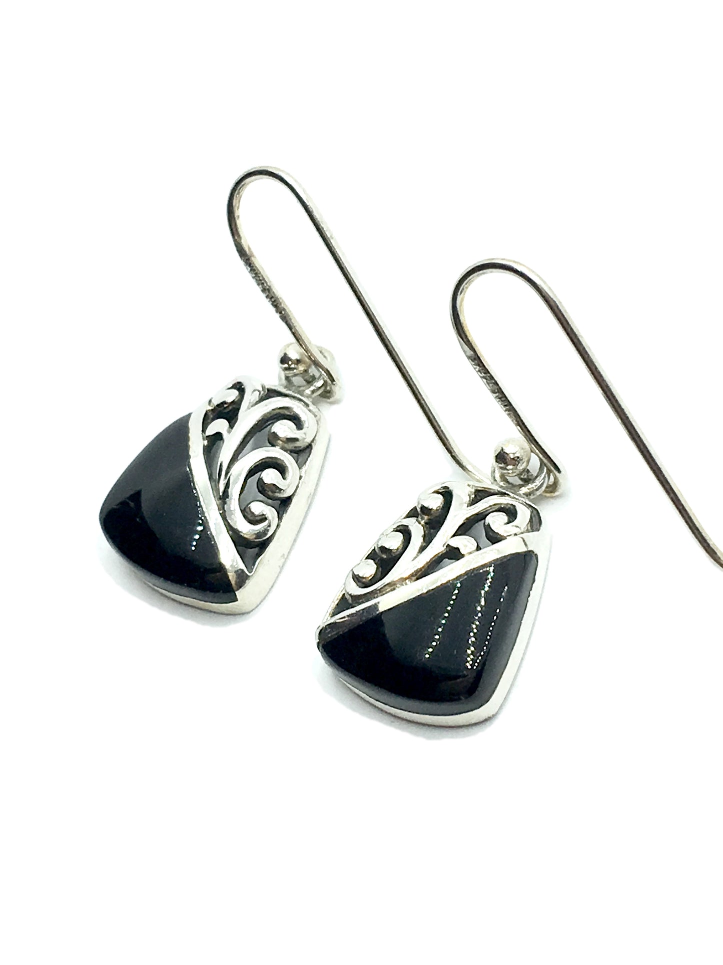 Earrings - Womens Sterling Silver Black Stone Cut-out Design Dangle Earrings  - Blingschlingers Jewelry online in USA