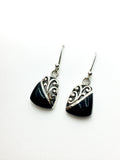 Earrings - Womens Sterling Silver Black Stone Cut-out Design Dangle Earrings 