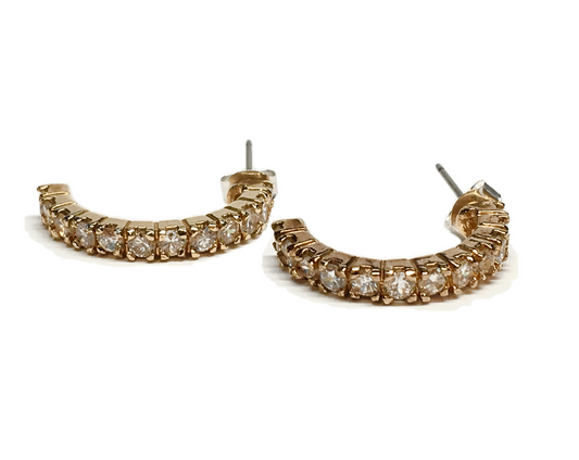 Earrings - Womens Sparkly Rose Gold Cz Half Hoop Earrings - Discount Fashion Jewelry - Blingschlingers