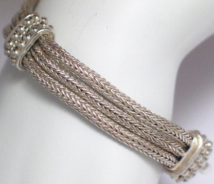 Chain Bracelets | Mens 15mm Sterling Silver 3 Strand Round Foxtail Chain Station Bracelet 7.75" | Estate Jewelry online at  blingschlingers.com