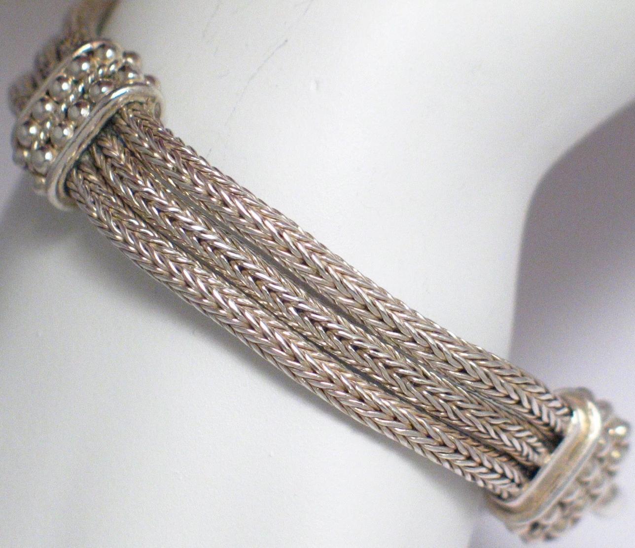 Chain Bracelet, Sterling Silver Bali Style, 3 Strand Foxtail Woven Bar Station Chain Bracelet - Blingschlingers Jewelry