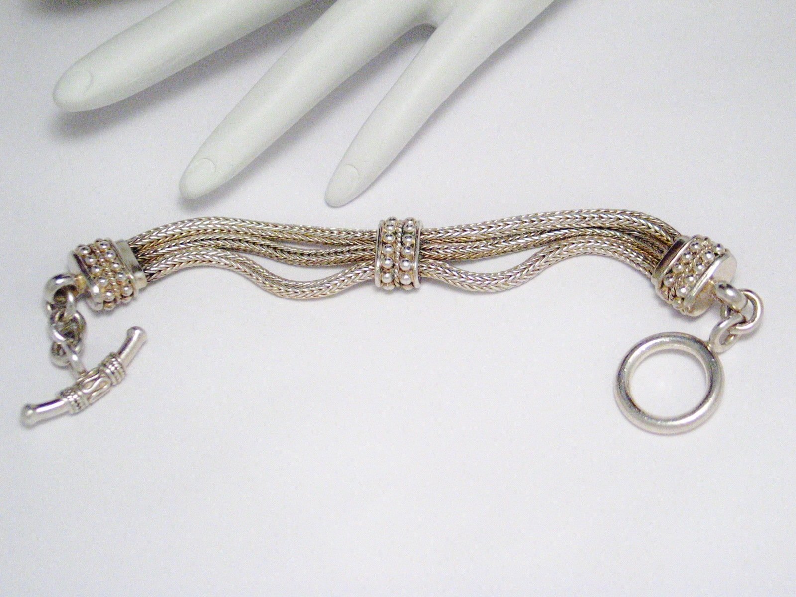 Chain Bracelets | Mens 15mm Sterling Silver 3 Strand Round Foxtail Chain Station Bracelet 7.75" | Blingschlingers