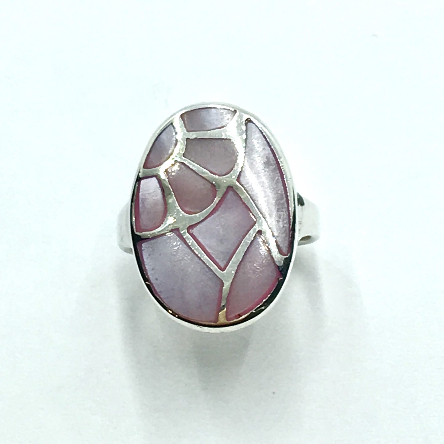 Ring Womens Used Sterling Silver Pink Pearl Geometric Flower Design Oval Ring 