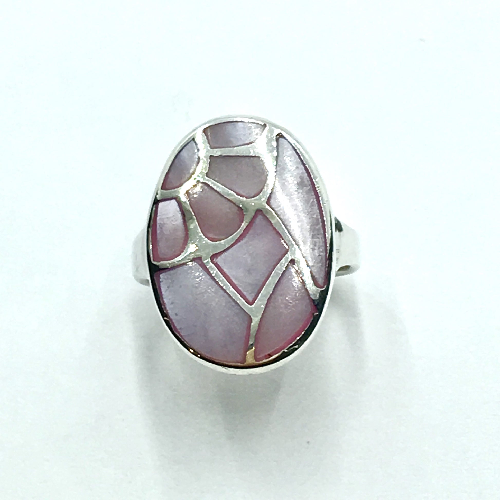 Ring Womens Used Sterling Silver Pink Pearl Geometric Flower Design Oval Ring 