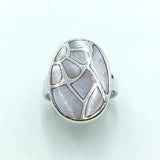 Ring Womens Used Sterling Silver Pink Pearl Geometric Flower Cut-out Design Oval Ring 