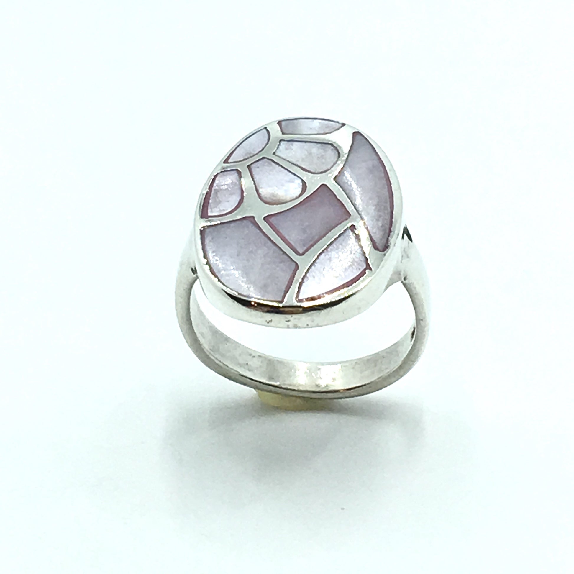 Ring Womens Used Sterling Silver Pink Pearl Geometric Flower Cut-out Design Oval Ring 