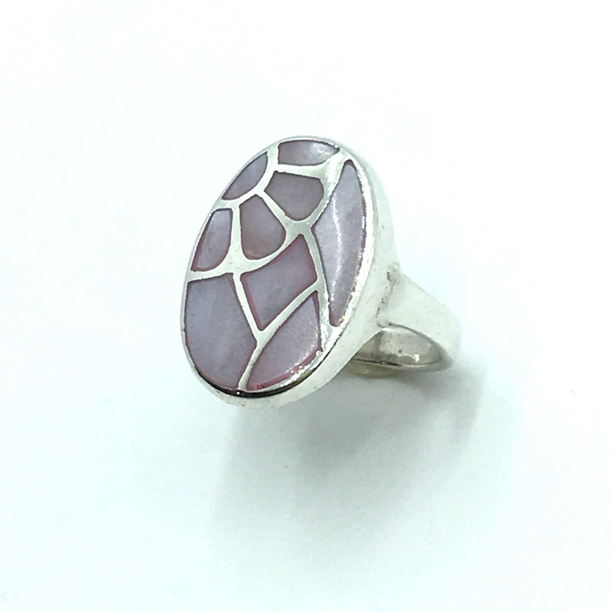 Ring Womens Used Sterling Silver Pink Pearl Geometric Flower Design Oval Ring 