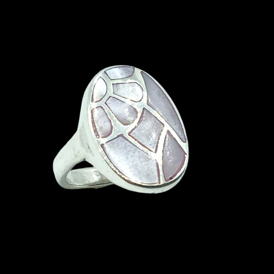 Ring Womens Used Sterling Silver Pink Pearl Geometric Flower Design Oval Ring 