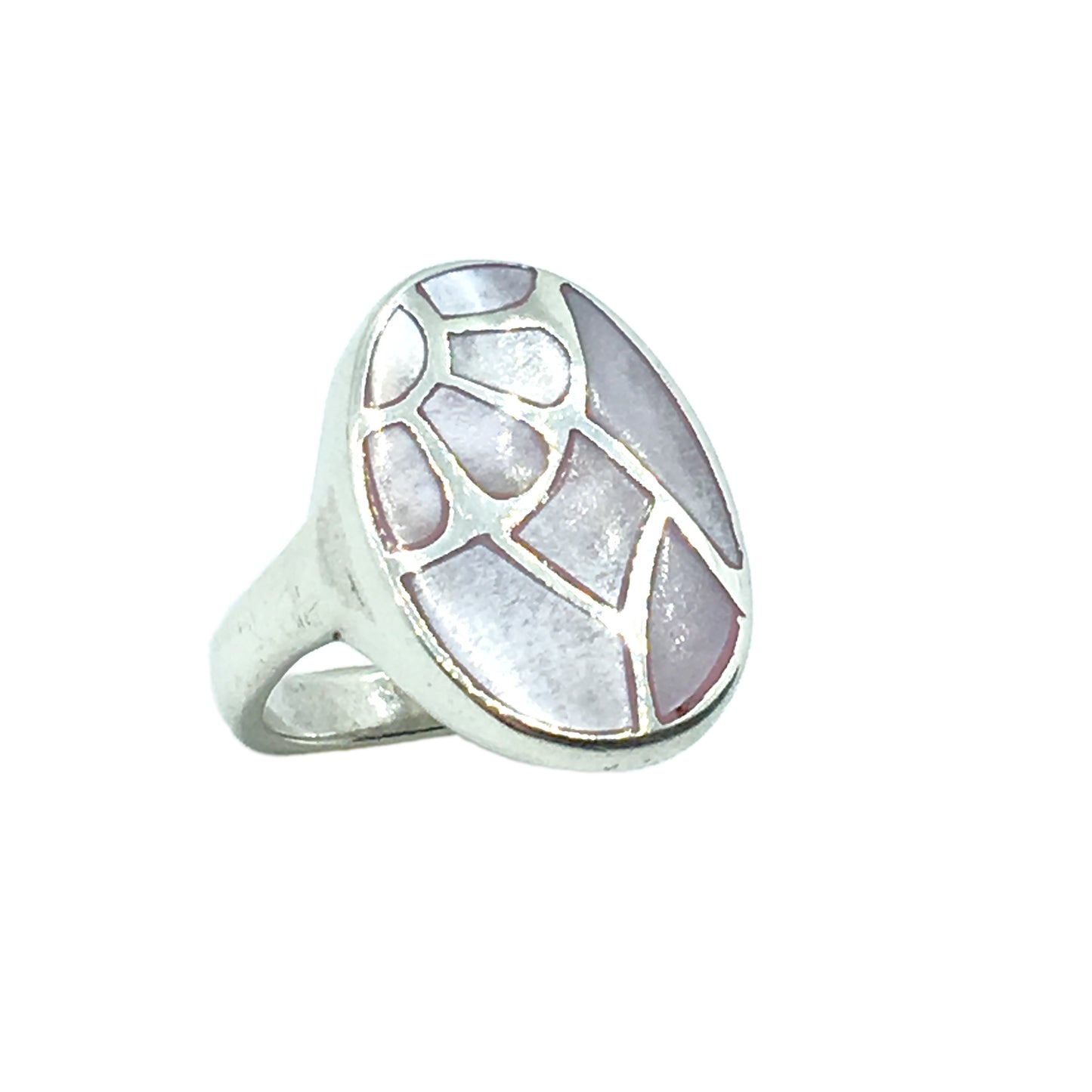 Ring Womens Used Sterling Silver Pink Pearl Geometric Flower Design Oval Ring 
