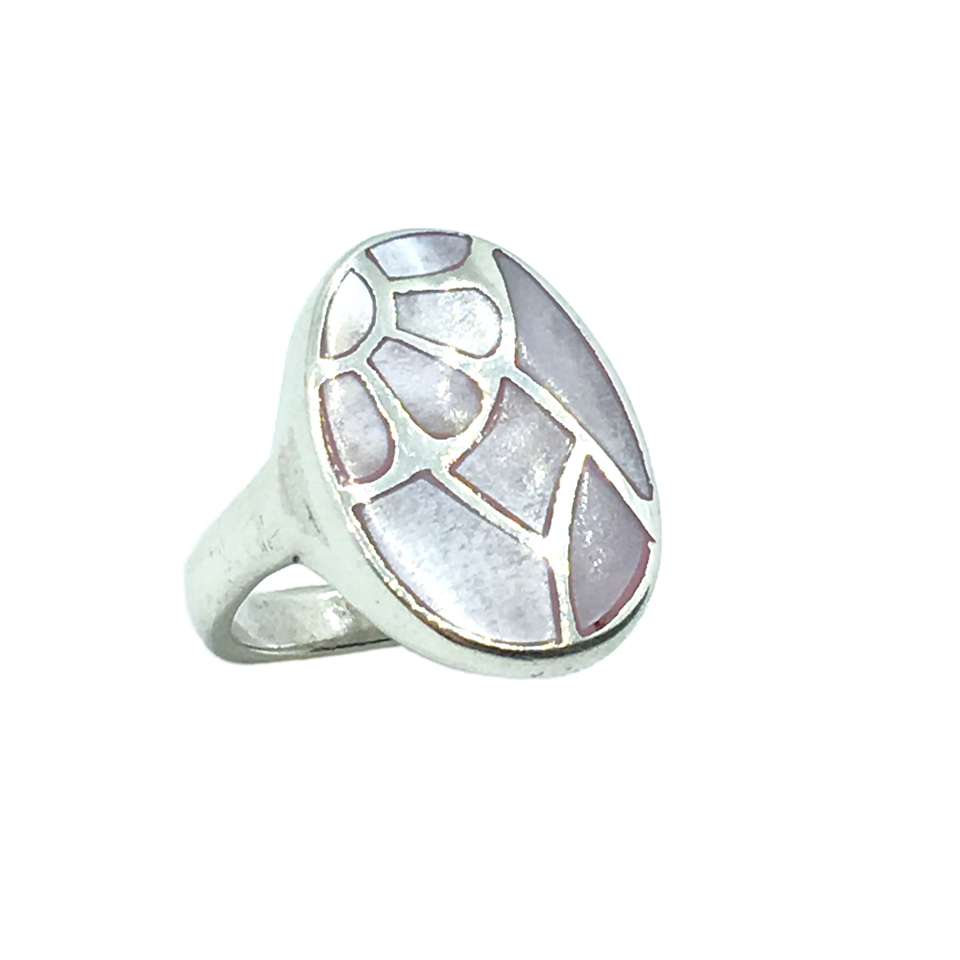 Ring Womens Used Sterling Silver Pink Pearl Geometric Flower Design Oval Ring 