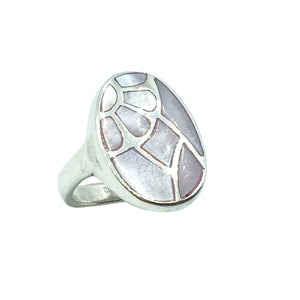 Ring Womens Used Sterling Silver Pink Pearl Geometric Flower Design Oval Ring 
