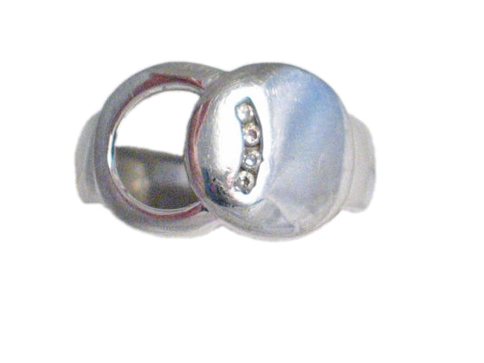 Sterling Silver Ring, Estate Jewelry Mens Womens size 7 Cubic Zirconia Eclipse Design Ring