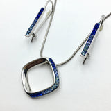 Jewelry set Womens Sparkly Blue Ombre Crystal Earrings Pendant Necklace Matching Set 