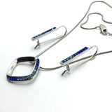 Jewelry Womens - Sterling Silver Blue Ombre Crystal Earrings Pendant Necklace Matching Set 