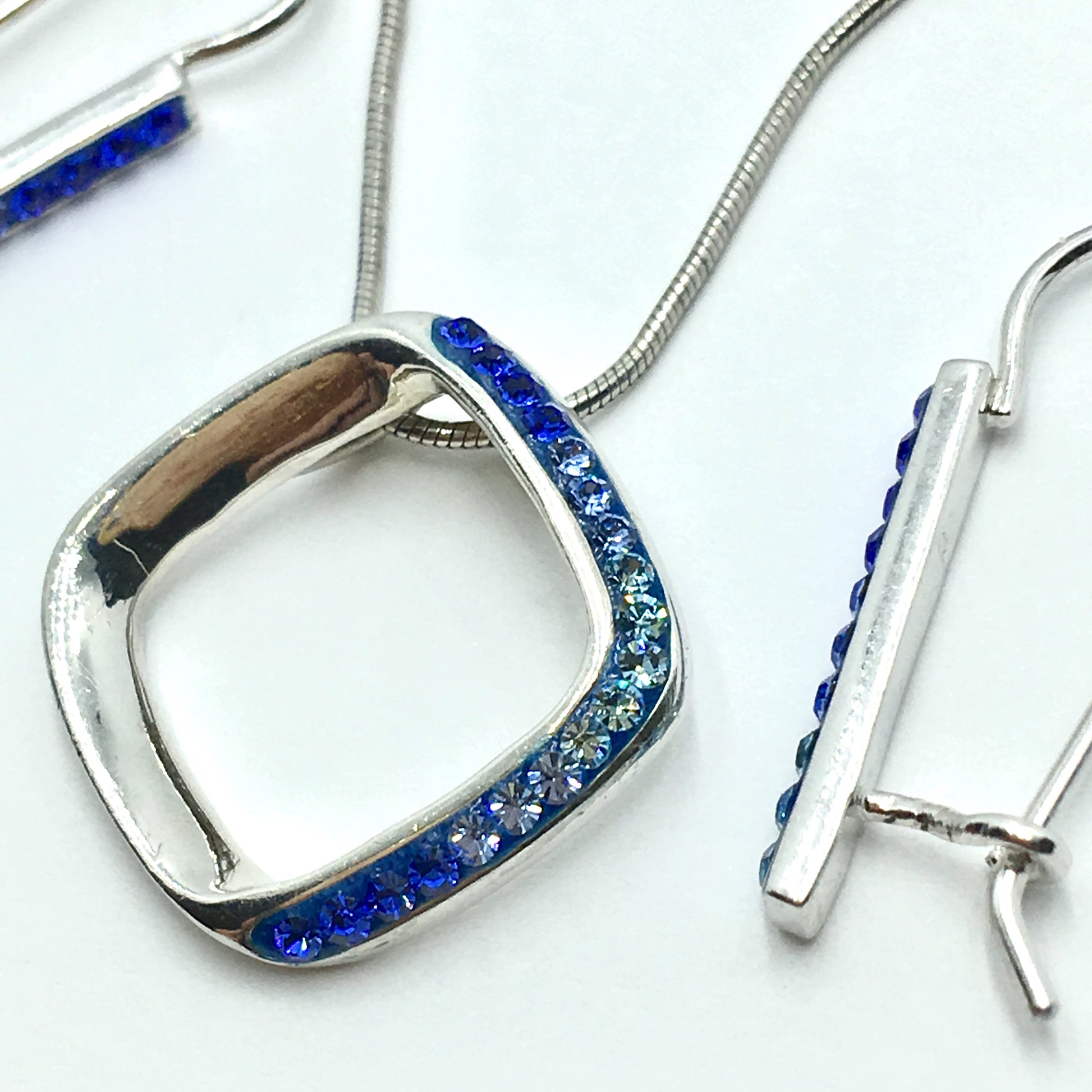 Jewelry Womens Blue Ombre Crystal Earrings Pendant Necklace Matching Set 