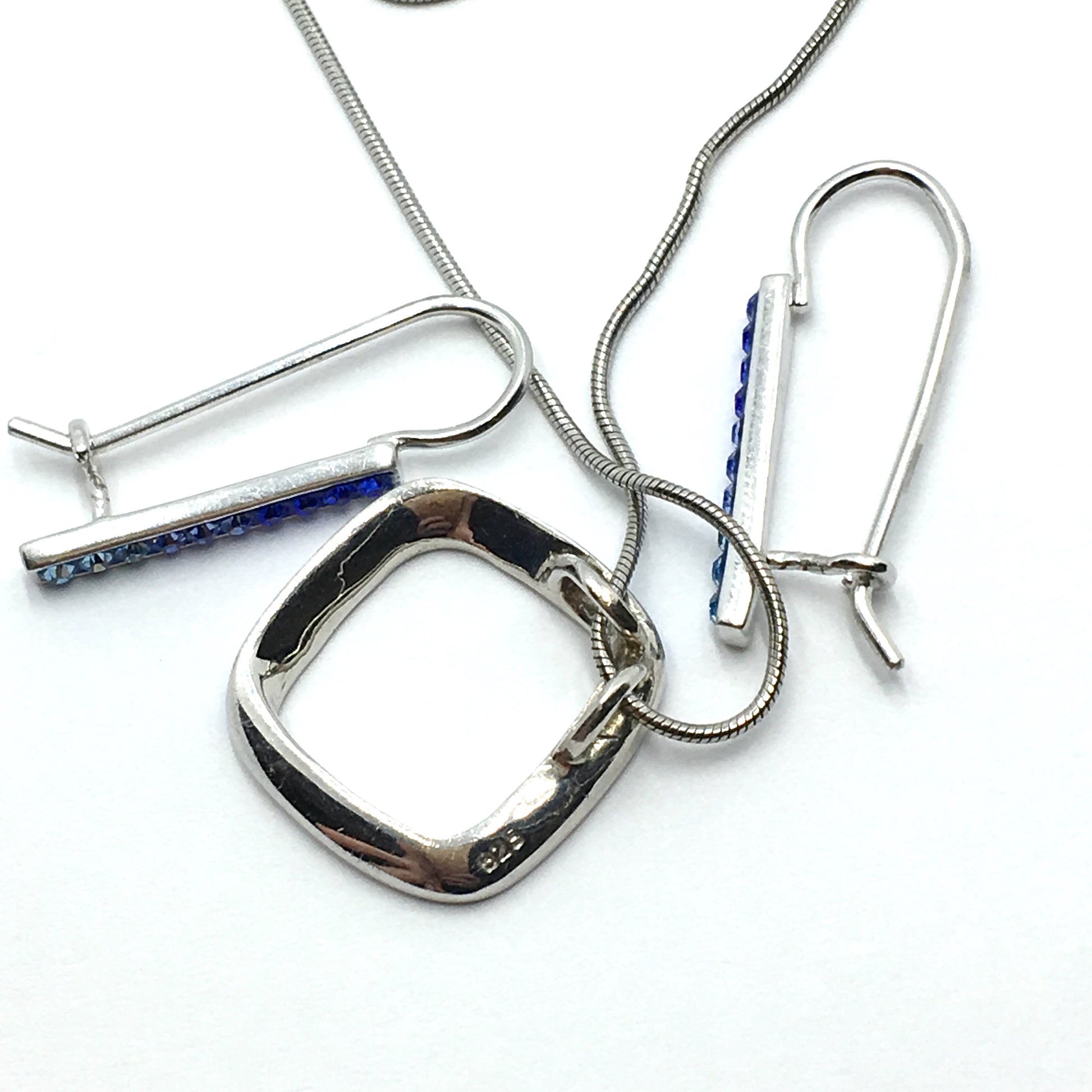 Jewelry Womens - Sterling Silver Blue Ombre Crystal Earrings Pendant Necklace Matching Set 