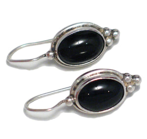 Womens Earrings | Slimming Sterling Silver Black Onyx Stone Drop Earrings | Real Discount Estate Jewelry