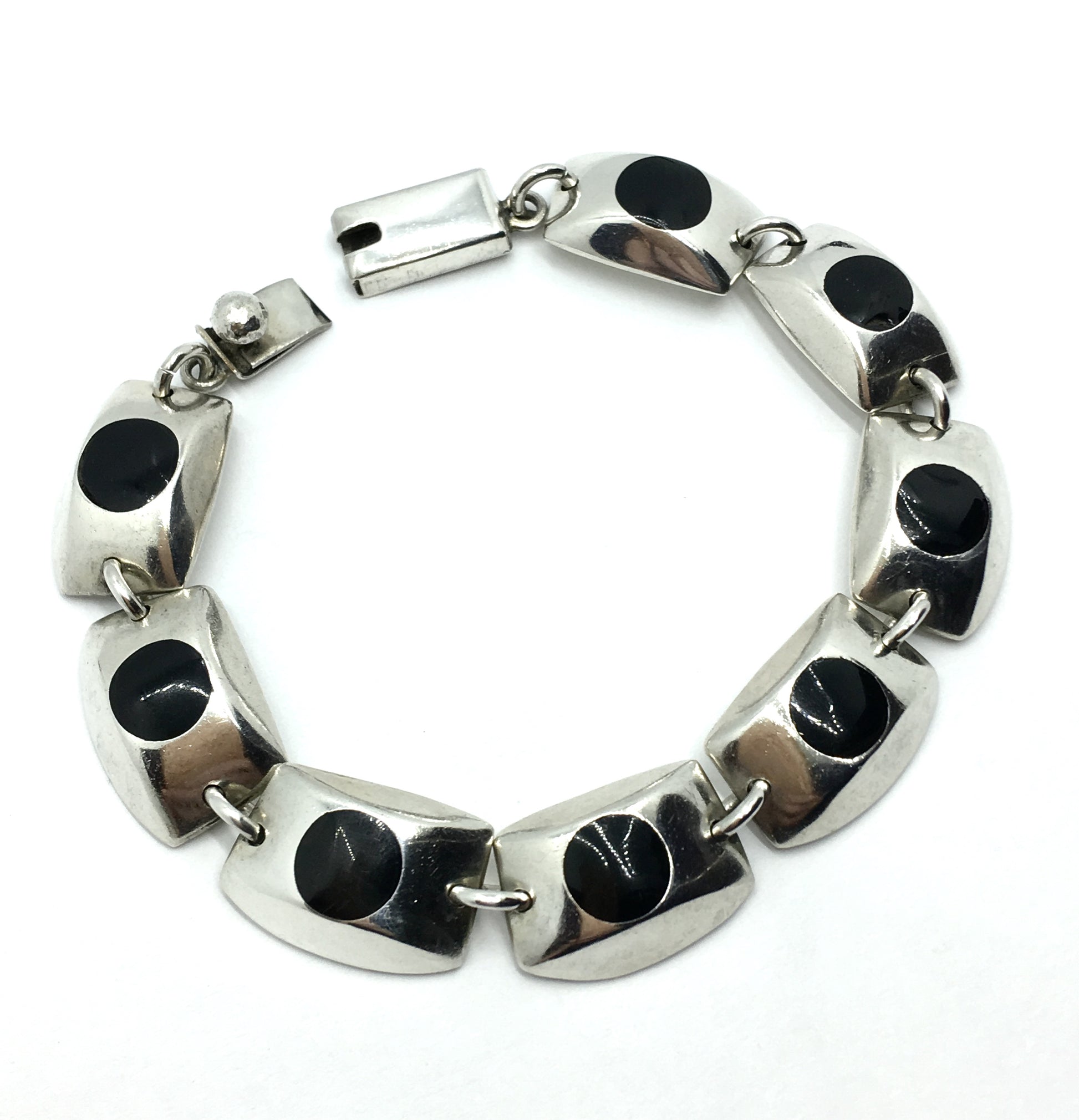 Vintage Jewelry | Sterling Silver Black Unique Block Link Goth Style Chain Bracelet 7.75"