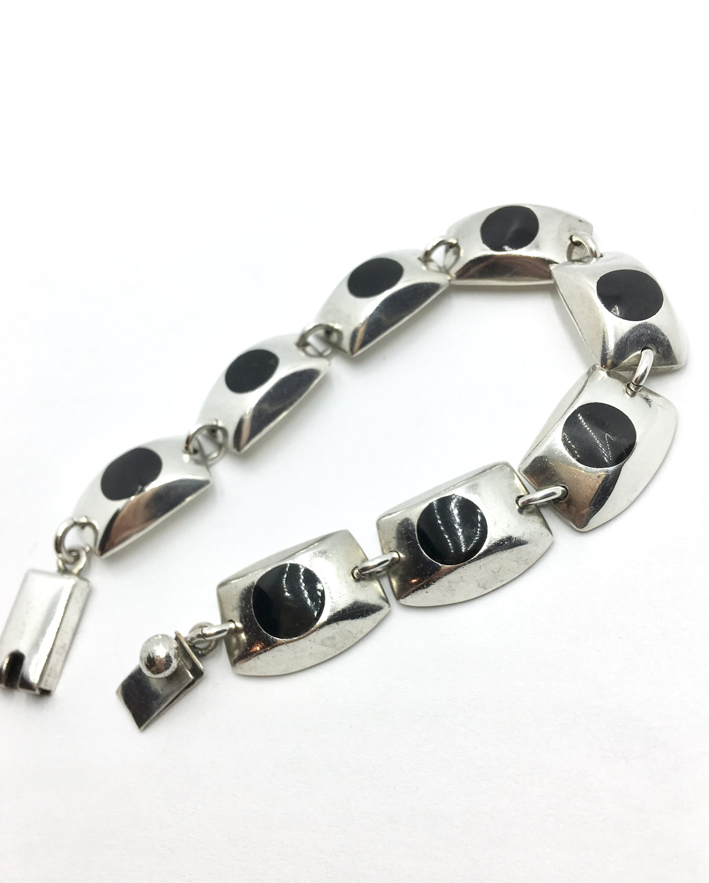 Vintage Jewelry | Sterling Silver Black Unique Block Link Chain Bracelet 7.75"