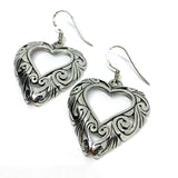 Earrings | Womens Stylish Sterling Silver Heart Cutout Design Dangle Earrings - Blingschlingers.com USA