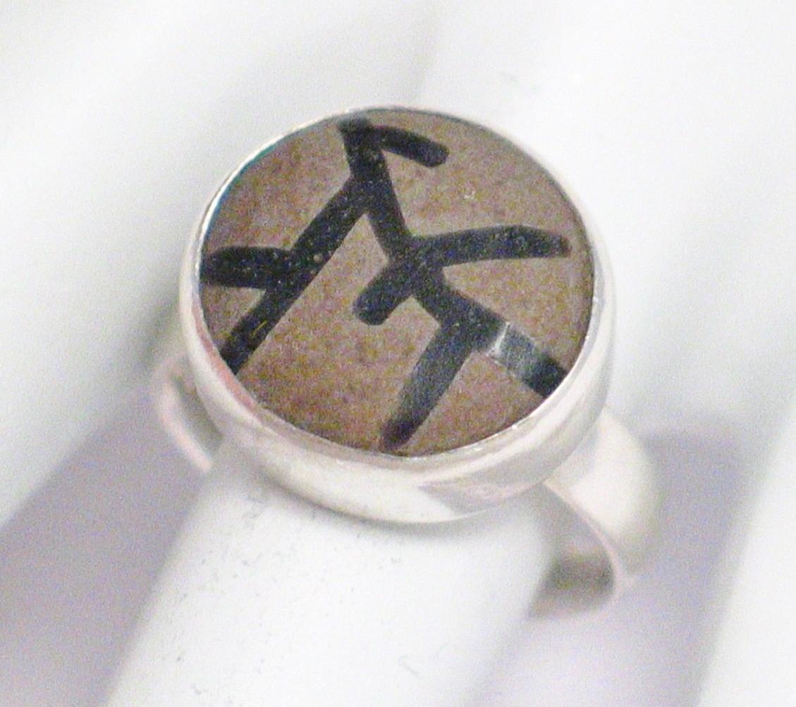 Stone Ring | Sterling Silver Character Symbol Design Sandstone Ring 7.25 | Discount estate jewelry online
