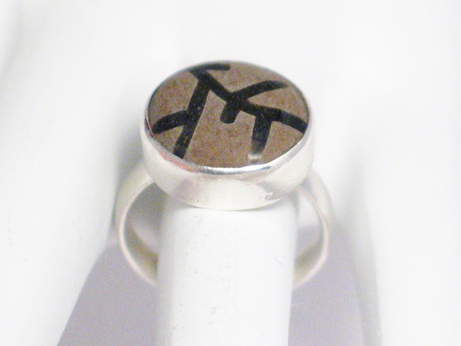 Stone Ring, Sterling Silver Black Tree Branch Design Sandstone Ring
