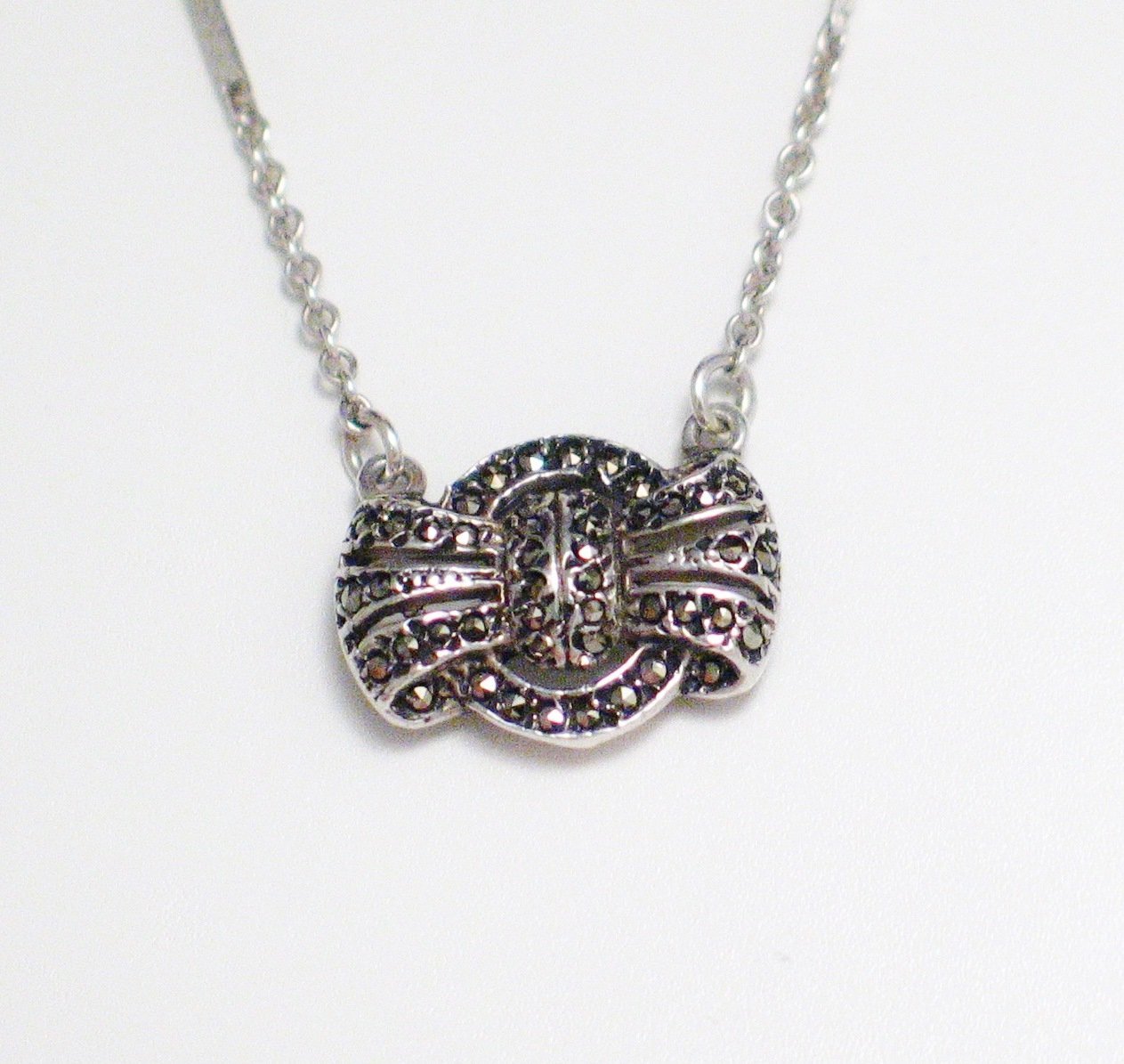 Womens Necklace | Vintage Sterling Silver Marcasite Bow Fancy Link Chain Necklace 17" | Estate Jewelry online
