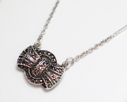 Womens Necklace | Vintage Sterling Silver Marcasite Bow Fancy Link Chain Necklace 17" | Estate Jewelry online