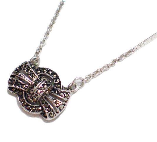 Sterling Silver Necklace, Vintage Bar & Rolo Link Marcasite Bow Pendant Y Necklace